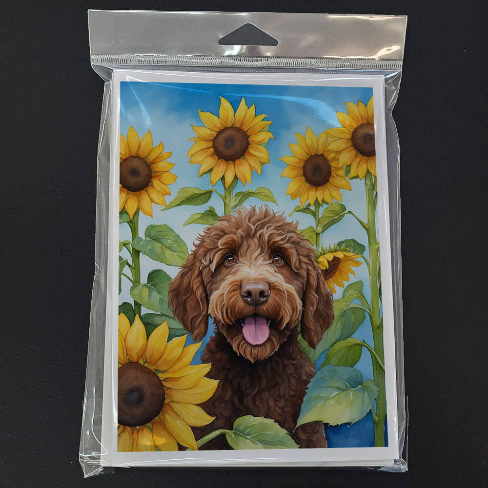 Labradoodle in Sunflowers Greeting Cards Pack of 8 Blank Cards with Envelopes Whimsical A7 Size 5x7