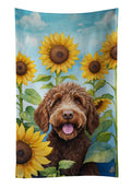 Labradoodle in Sunflowers Kitchen Towel Velour Plush Front and Cotton Loop Back Machine Washable