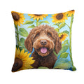 Labradoodle in Sunflowers Decorative Throw Pillow 18x18 Indoor Outdoor Accent Cushion, Fabric Cover with Insert for Sofa, Bed, Porch & Living Room