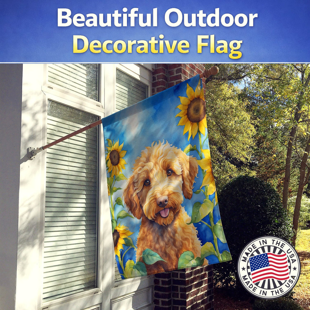 Labradoodle in Sunflowers House Flag 28x40 Porch Sleeve Pole Decorative Outside Yard Banner Artwork Wall Hanging, Polyester