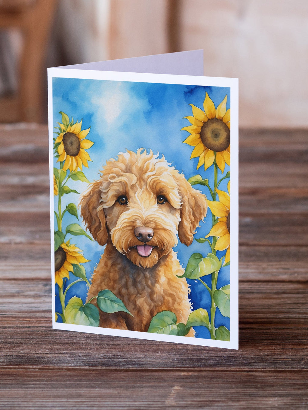 Labradoodle in Sunflowers Greeting Cards Pack of 8 Blank Cards with Envelopes Whimsical A7 Size 5x7