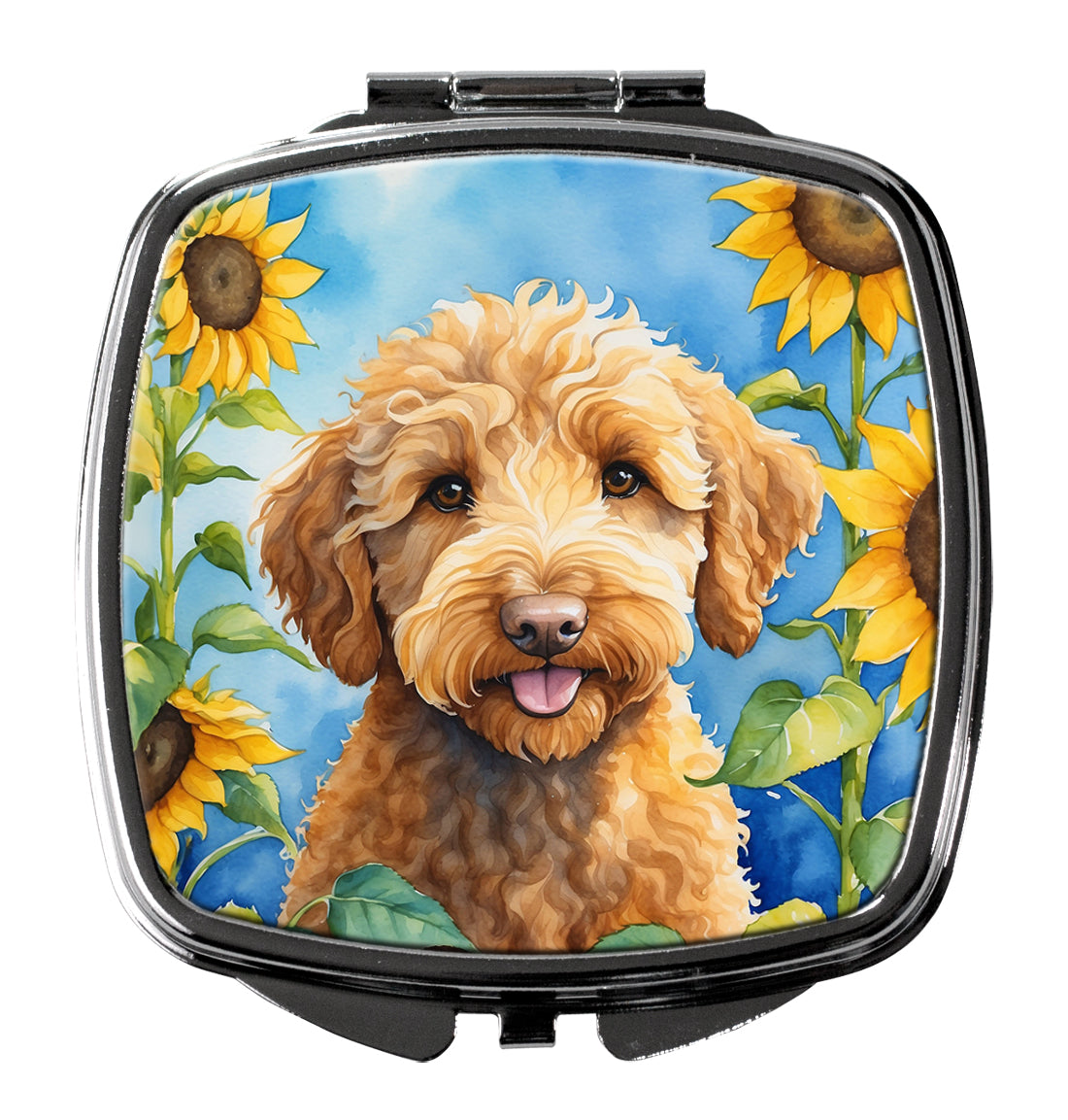 Labradoodle in Sunflowers Compact Mirror Decorative Travel Makeup Mirror for Women Girls Gifts Pocket Makeup Mirror Folding Handheld