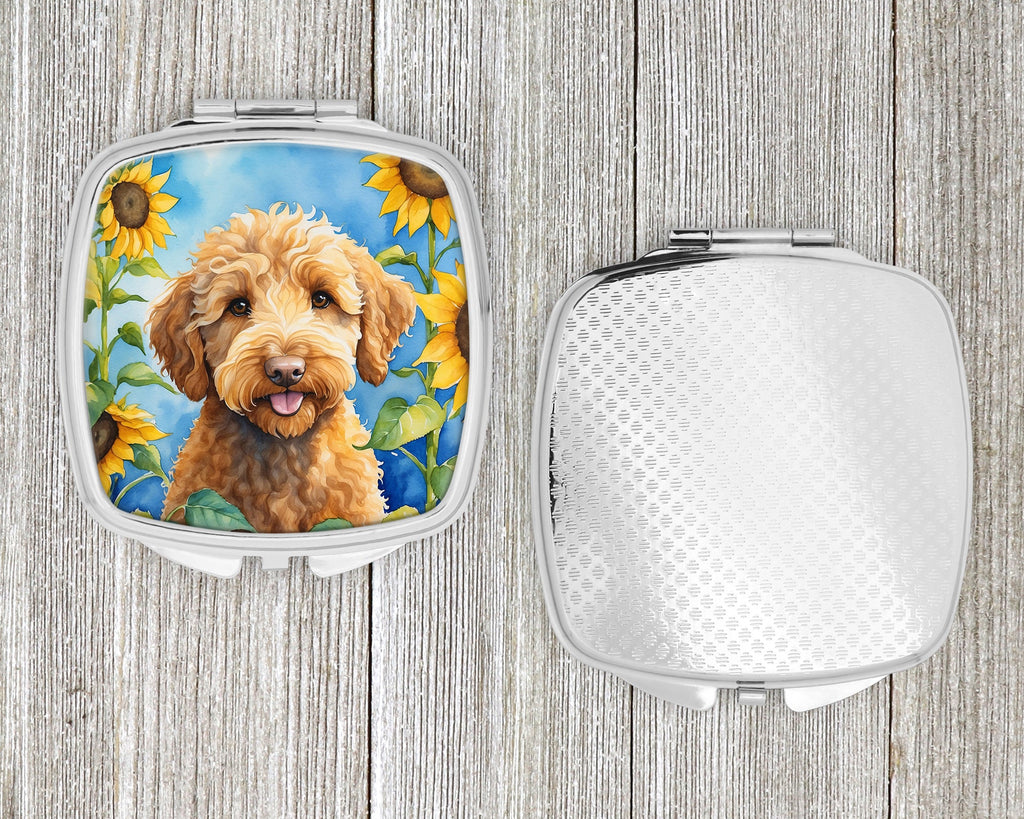 Labradoodle in Sunflowers Compact Mirror Decorative Travel Makeup Mirror for Women Girls Gifts Pocket Makeup Mirror Folding Handheld