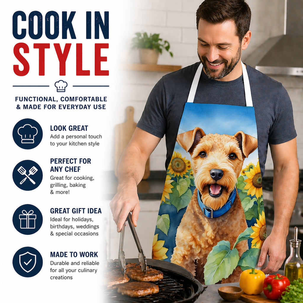 Lakeland Terrier in Sunflowers Apron Cooking Kitchen Server Baking Crafts Gardening for Adult Women Men, Unisex, Large, Multicolor