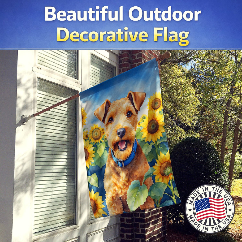 Lakeland Terrier in Sunflowers House Flag 28x40 Porch Sleeve Pole Decorative Outside Yard Banner Artwork Wall Hanging, Polyester