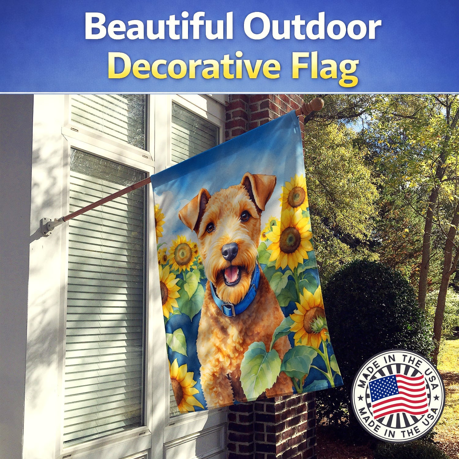 Lakeland Terrier in Sunflowers House Flag 28x40 Porch Sleeve Pole Decorative Outside Yard Banner Artwork Wall Hanging, Polyester