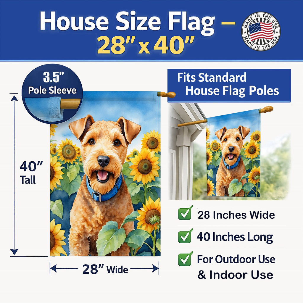 Lakeland Terrier in Sunflowers House Flag 28x40 Porch Sleeve Pole Decorative Outside Yard Banner Artwork Wall Hanging, Polyester