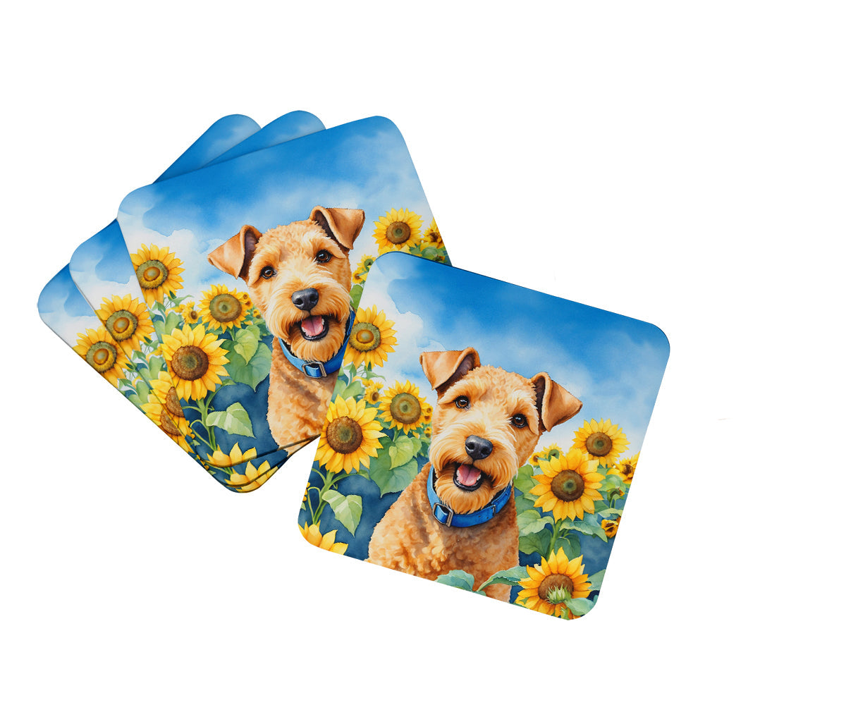 Lakeland Terrier in Sunflowers Foam Coasters Set of 4 Cup Coasters for Indoor Outdoor, Tabletop Protection, Anti Slip, Mouse pad Material