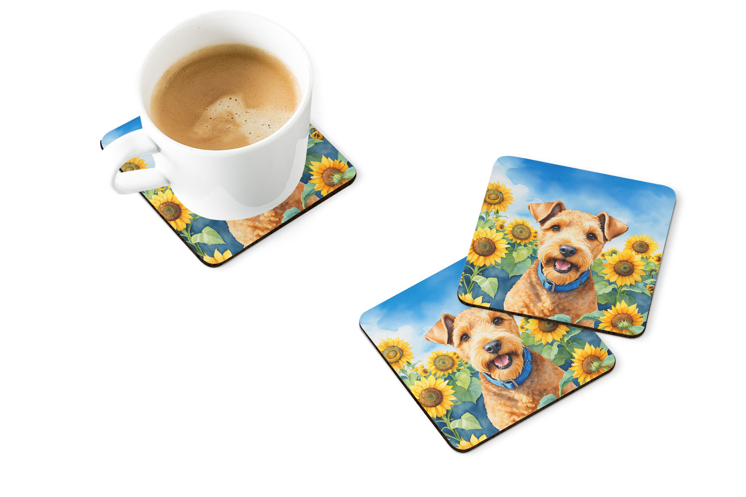 Lakeland Terrier in Sunflowers Foam Coasters Set of 4 Cup Coasters for Indoor Outdoor, Tabletop Protection, Anti Slip, Mouse pad Material