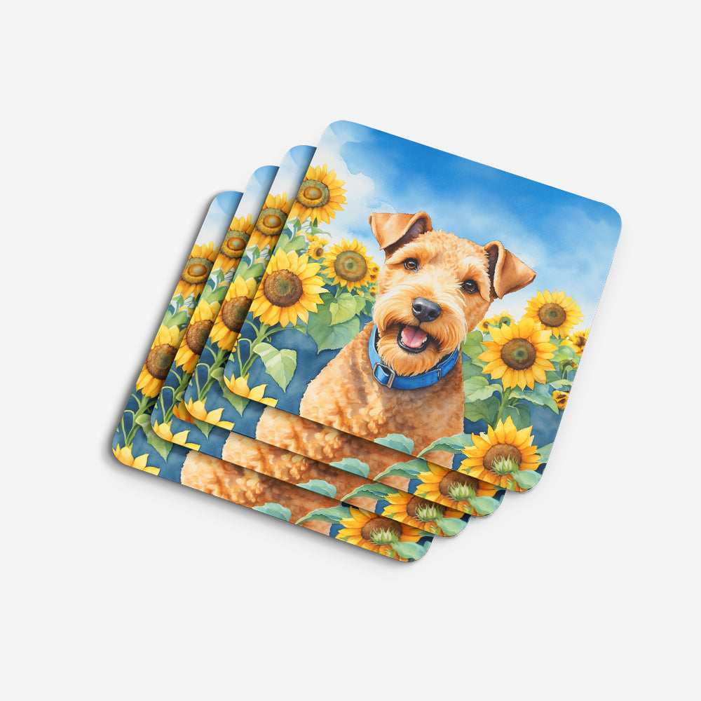 Lakeland Terrier in Sunflowers Foam Coasters Set of 4 Cup Coasters for Indoor Outdoor, Tabletop Protection, Anti Slip, Mouse pad Material
