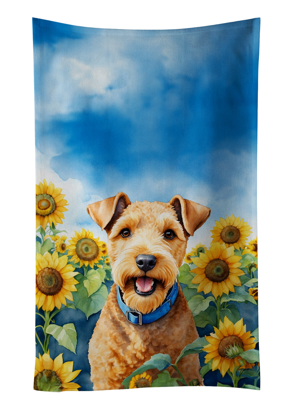 Lakeland Terrier in Sunflowers Kitchen Towel Velour Plush Front and Cotton Loop Back Machine Washable