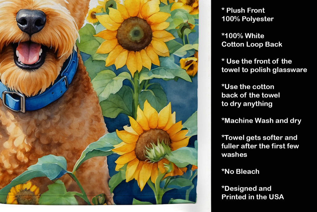 Lakeland Terrier in Sunflowers Kitchen Towel Velour Plush Front and Cotton Loop Back Machine Washable
