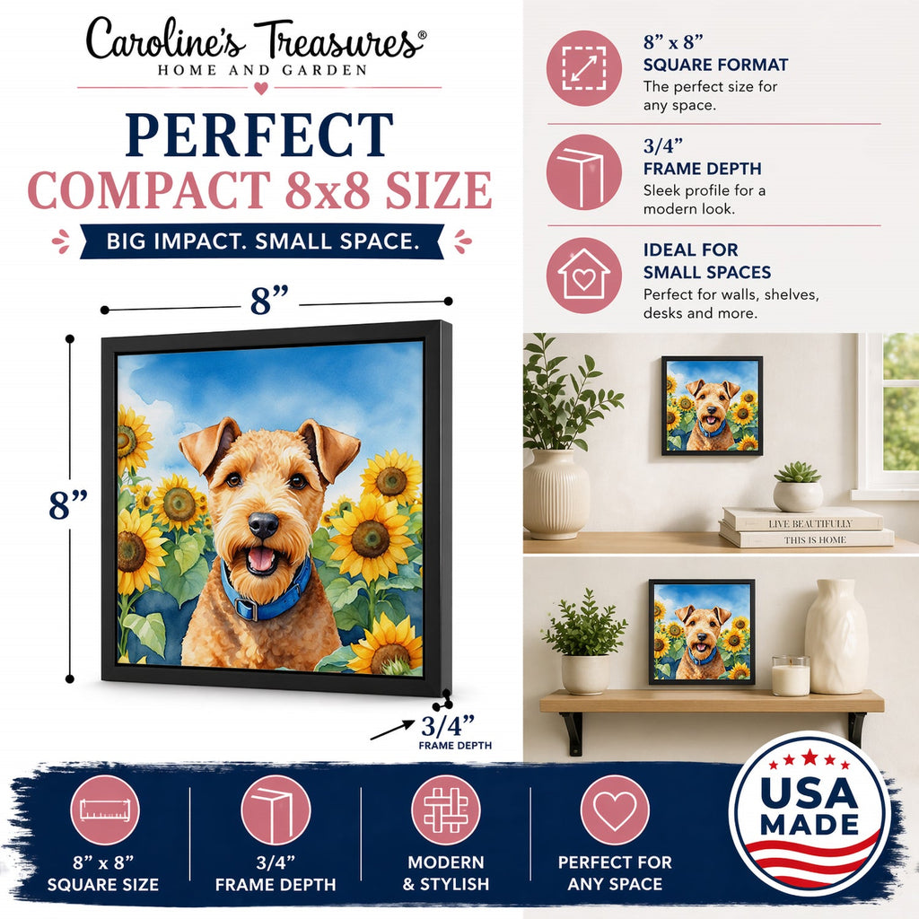 Lakeland Terrier in Sunflowers Framed Metal Print Bathroom, Kitchen, Office, Home Decor Wall Art Ready to Hang, Square, 8X8