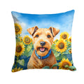 Lakeland Terrier in Sunflowers Decorative Throw Pillow 14x14 Indoor Outdoor Accent Cushion, Fabric Cover with Insert for Sofa, Bed, Porch & Living Room
