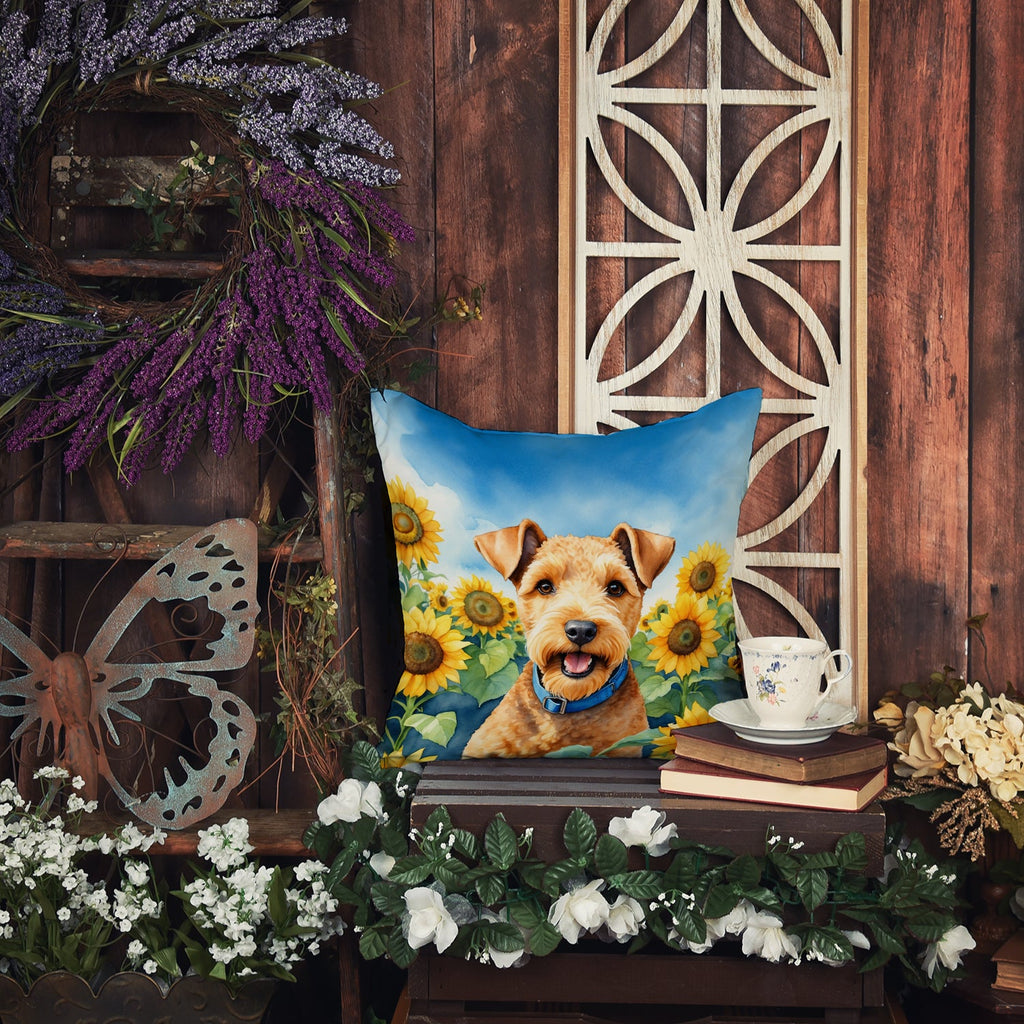 Lakeland Terrier in Sunflowers Decorative Throw Pillow 14x14 Indoor Outdoor Accent Cushion, Fabric Cover with Insert for Sofa, Bed, Porch & Living Room