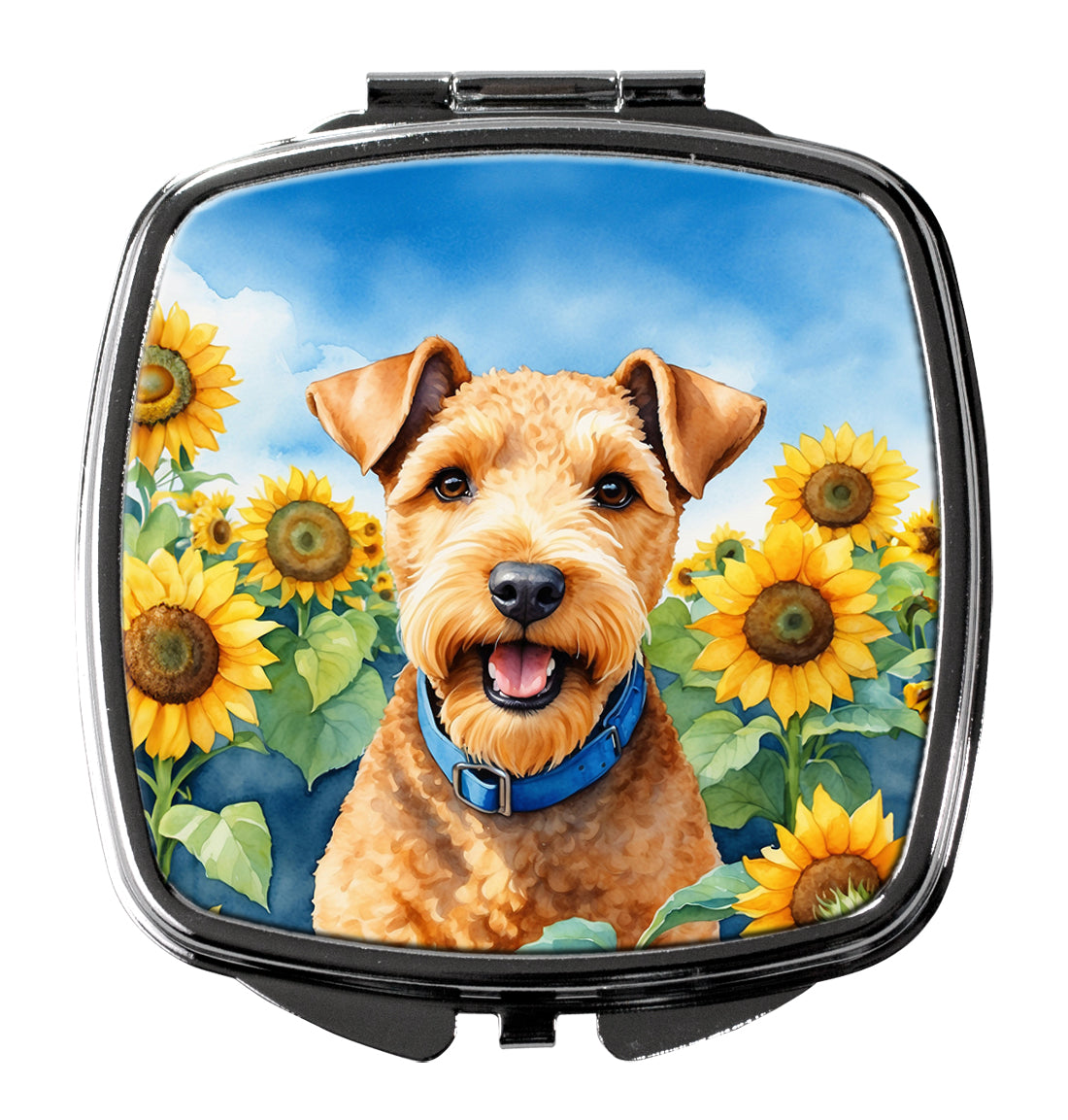 Lakeland Terrier in Sunflowers Compact Mirror Decorative Travel Makeup Mirror for Women Girls Gifts Pocket Makeup Mirror Folding Handheld