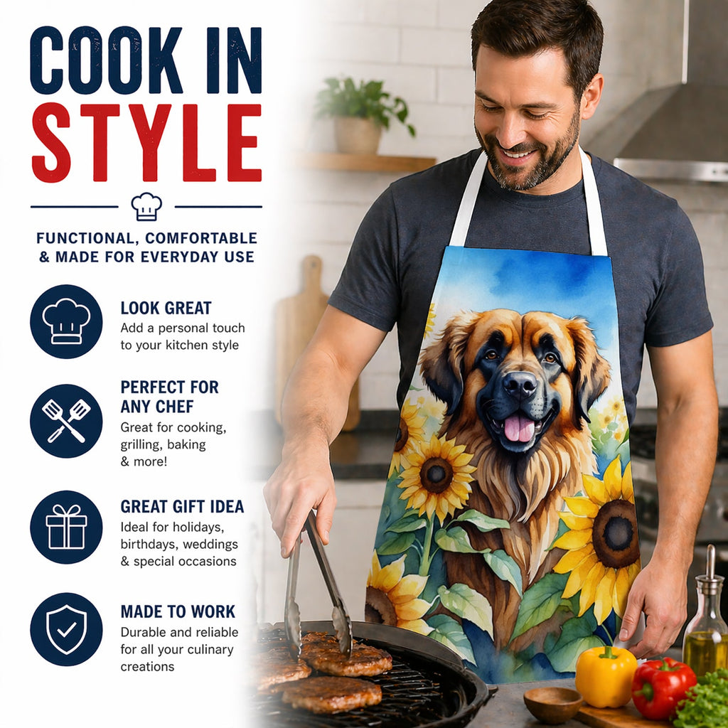 Leonberger in Sunflowers Apron Cooking Kitchen Server Baking Crafts Gardening for Adult Women Men, Unisex, Large, Multicolor