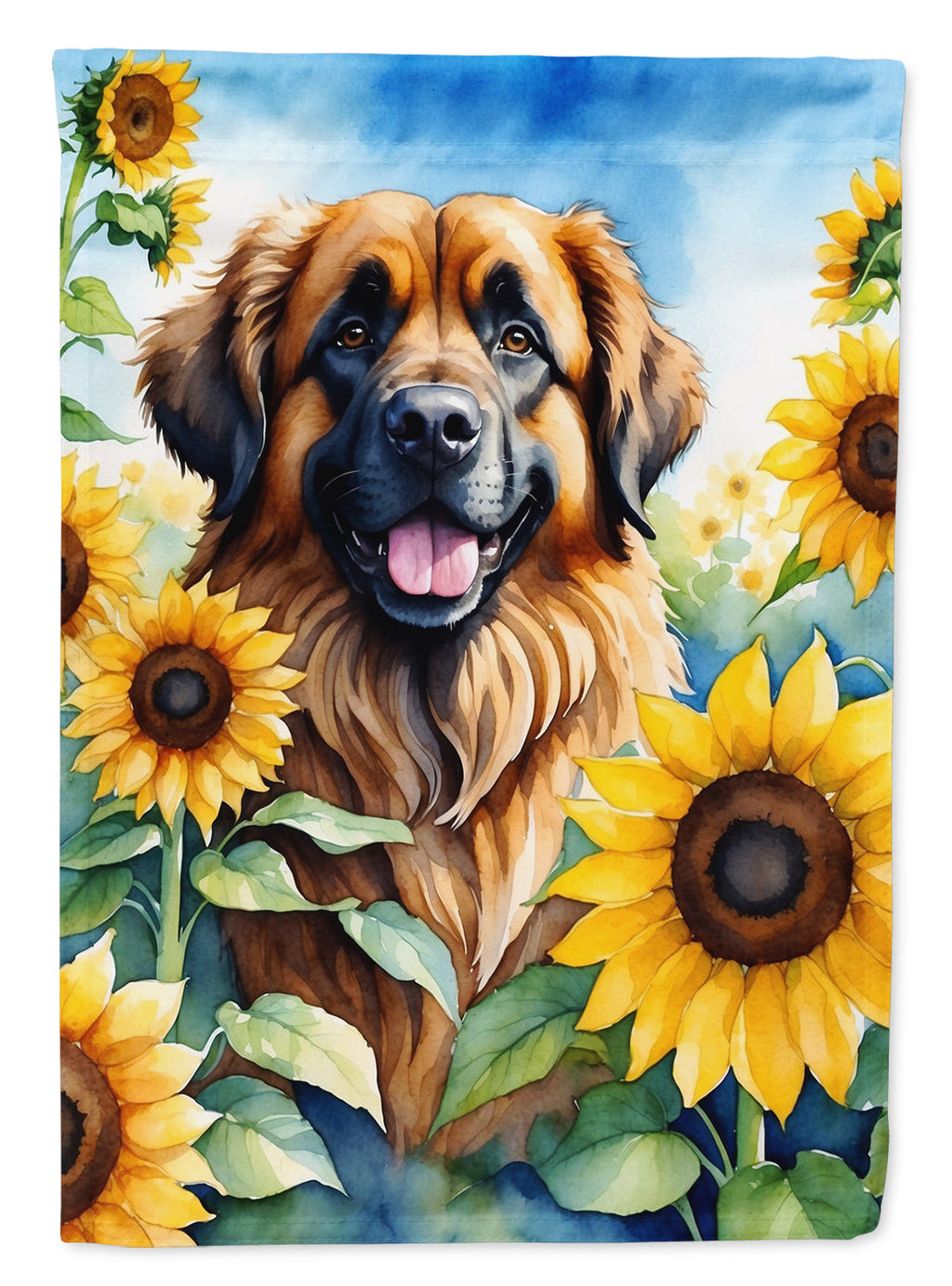 Leonberger in Sunflowers House Flag 28x40 Porch Sleeve Pole Decorative Outside Yard Banner Artwork Wall Hanging, Polyester