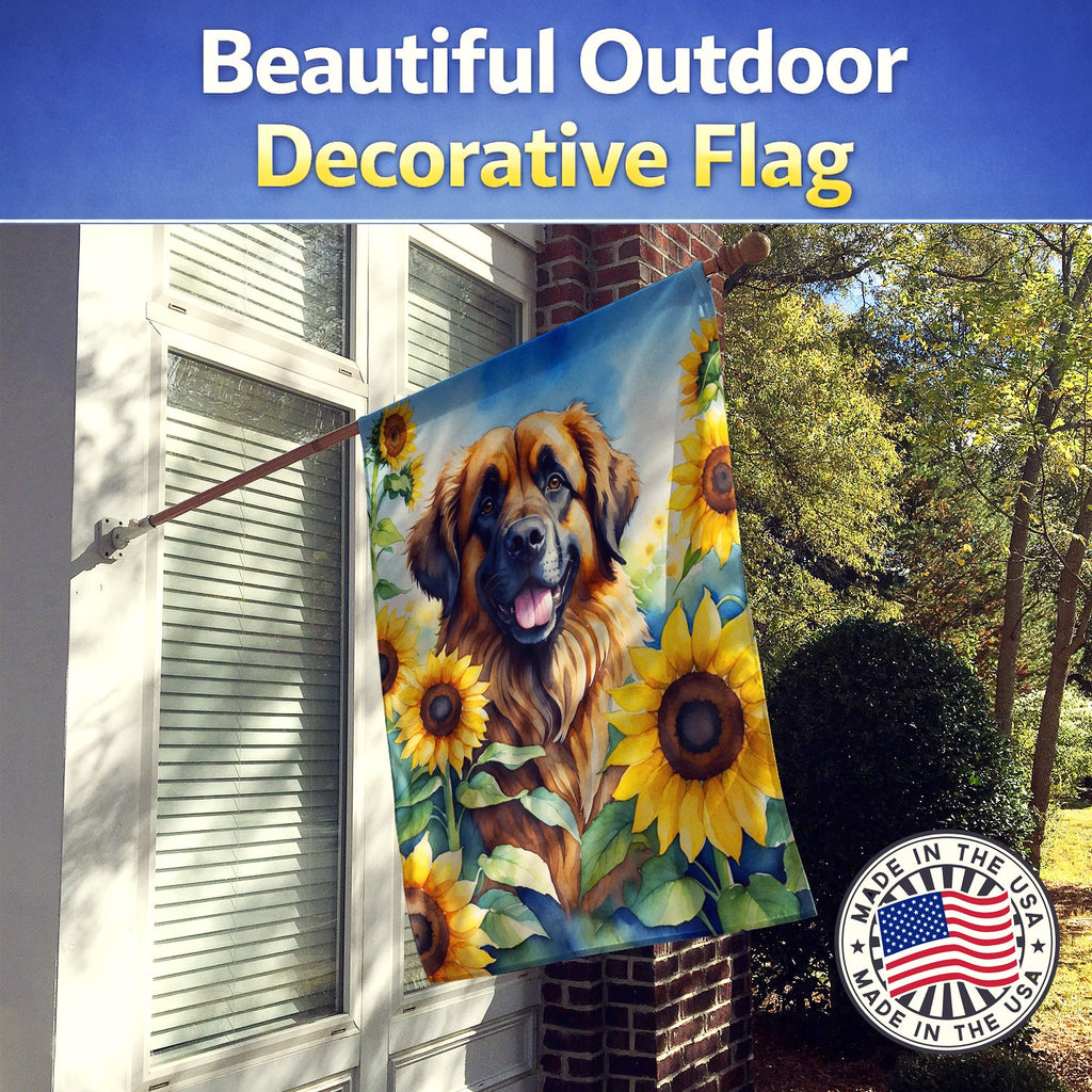 Leonberger in Sunflowers House Flag 28x40 Porch Sleeve Pole Decorative Outside Yard Banner Artwork Wall Hanging, Polyester