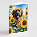 Leonberger in Sunflowers Greeting Cards Pack of 8 Blank Cards with Envelopes Whimsical A7 Size 5x7
