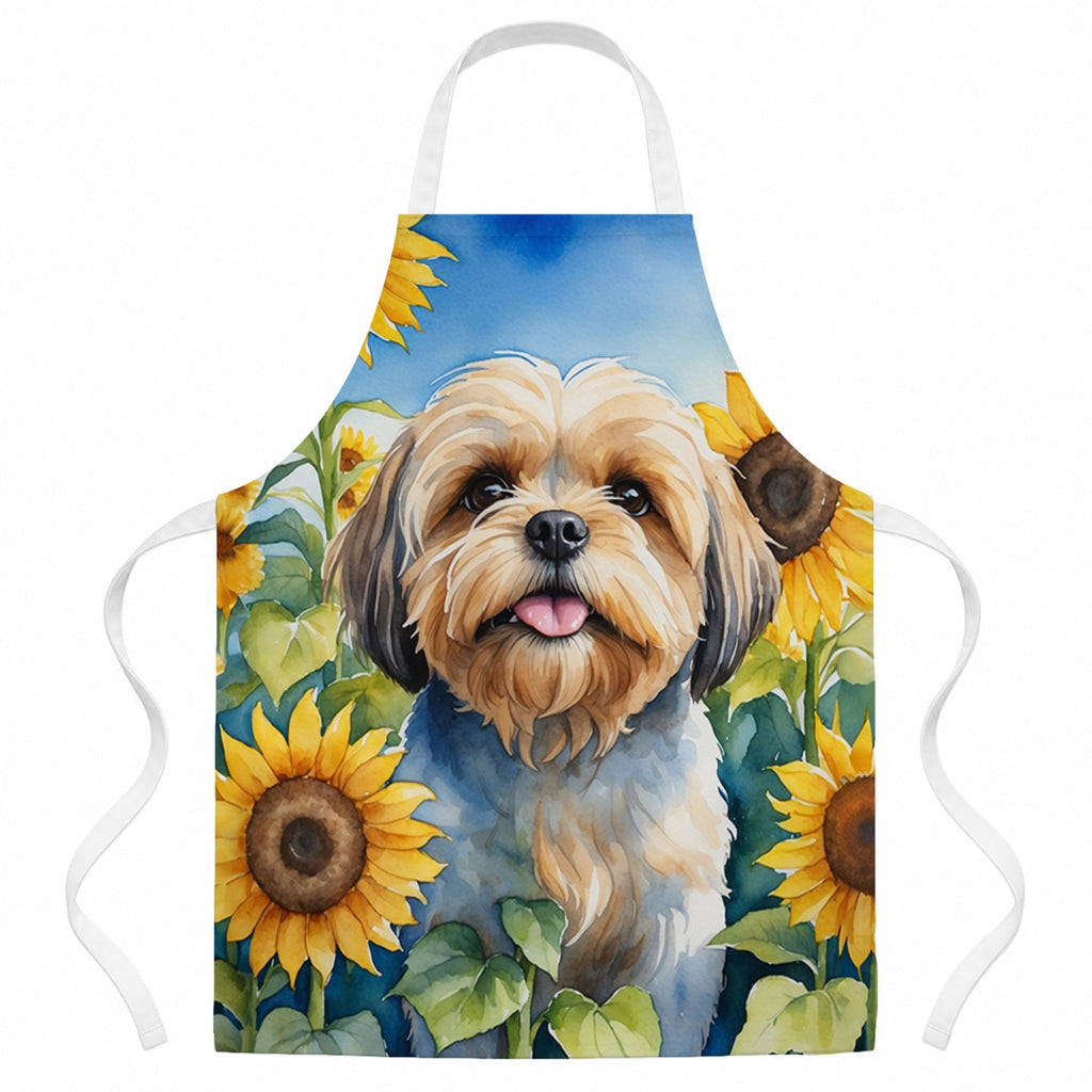 Lhasa Apso in Sunflowers Apron Cooking Kitchen Server Baking Crafts Gardening for Adult Women Men, Unisex, Large, Multicolor
