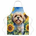 Lhasa Apso in Sunflowers Apron Cooking Kitchen Server Baking Crafts Gardening for Adult Women Men, Unisex, Large, Multicolor