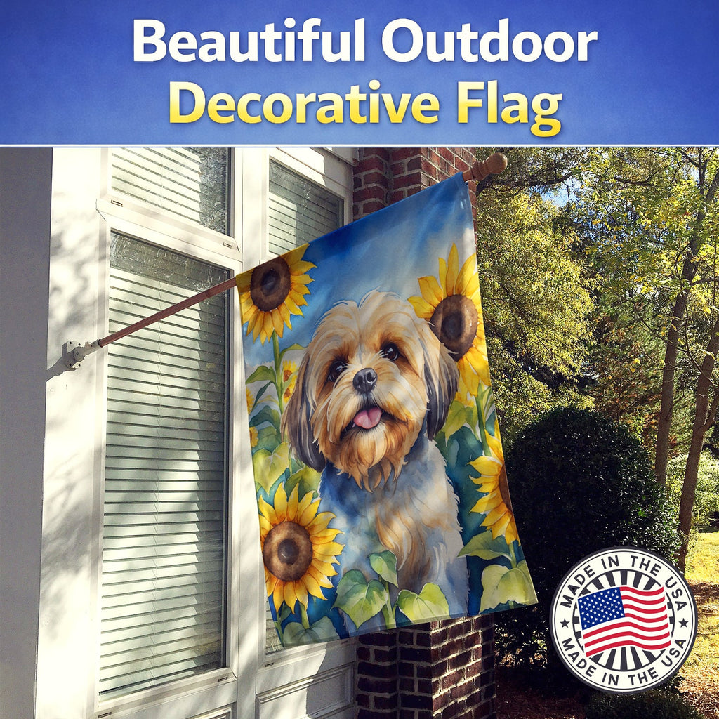 Lhasa Apso in Sunflowers House Flag 28x40 Porch Sleeve Pole Decorative Outside Yard Banner Artwork Wall Hanging, Polyester