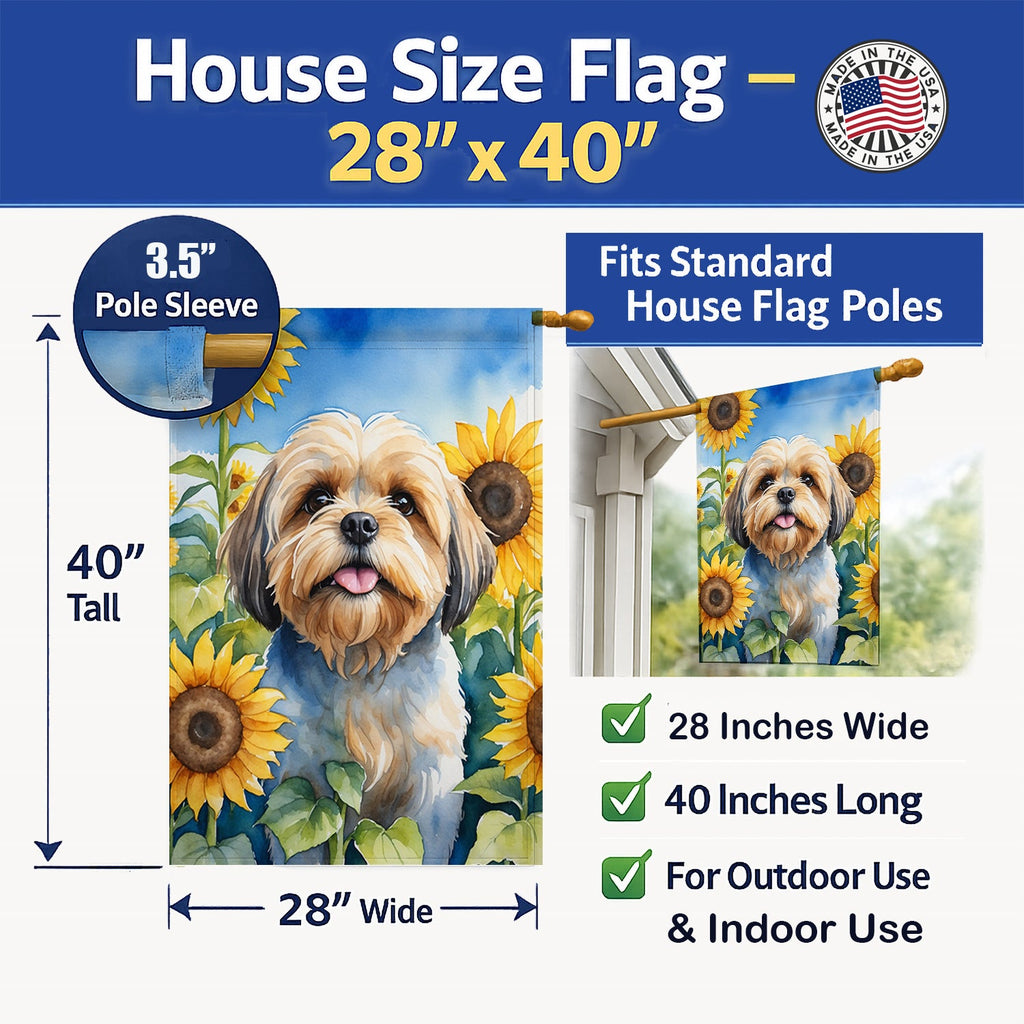 Lhasa Apso in Sunflowers House Flag 28x40 Porch Sleeve Pole Decorative Outside Yard Banner Artwork Wall Hanging, Polyester
