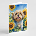 Lhasa Apso in Sunflowers Greeting Cards Pack of 8 Blank Cards with Envelopes Whimsical A7 Size 5x7