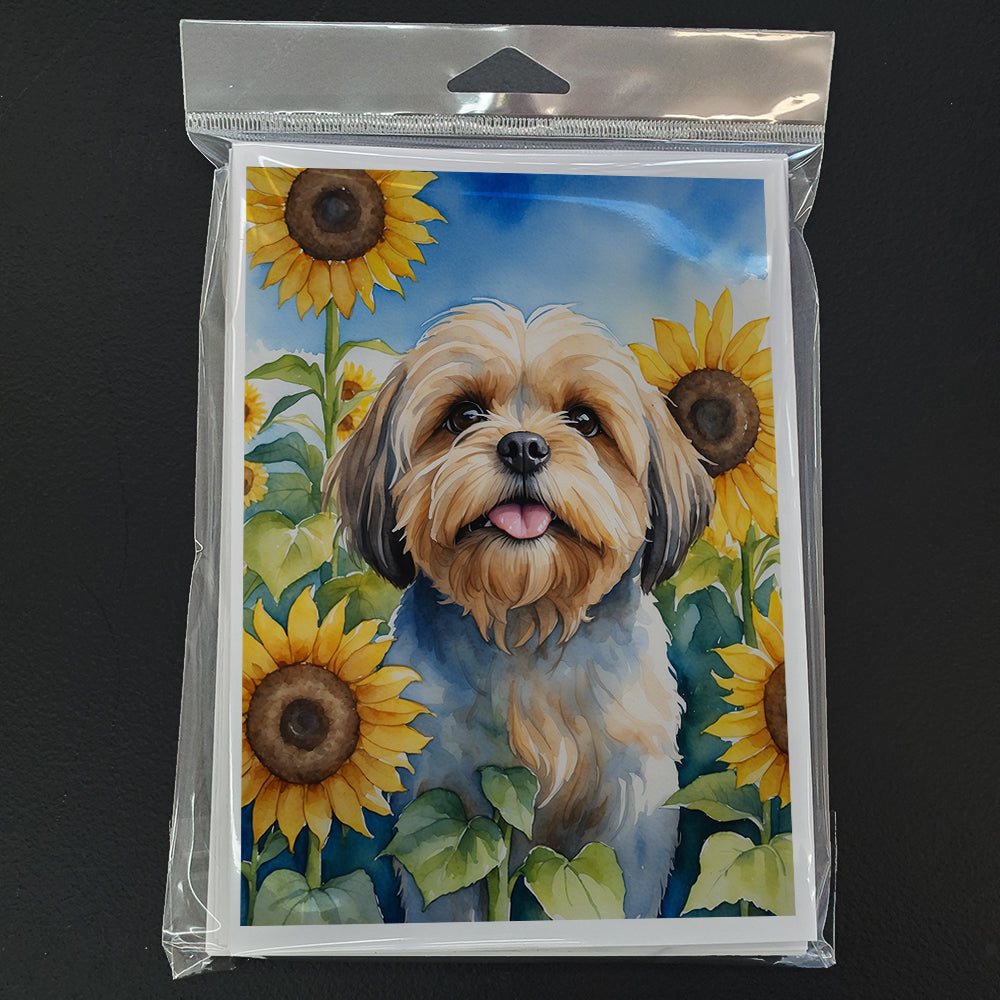Lhasa Apso in Sunflowers Greeting Cards Pack of 8 Blank Cards with Envelopes Whimsical A7 Size 5x7
