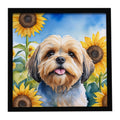 Lhasa Apso in Sunflowers Framed Metal Print Bathroom, Kitchen, Office, Home Decor Wall Art Ready to Hang, Square, 8X8