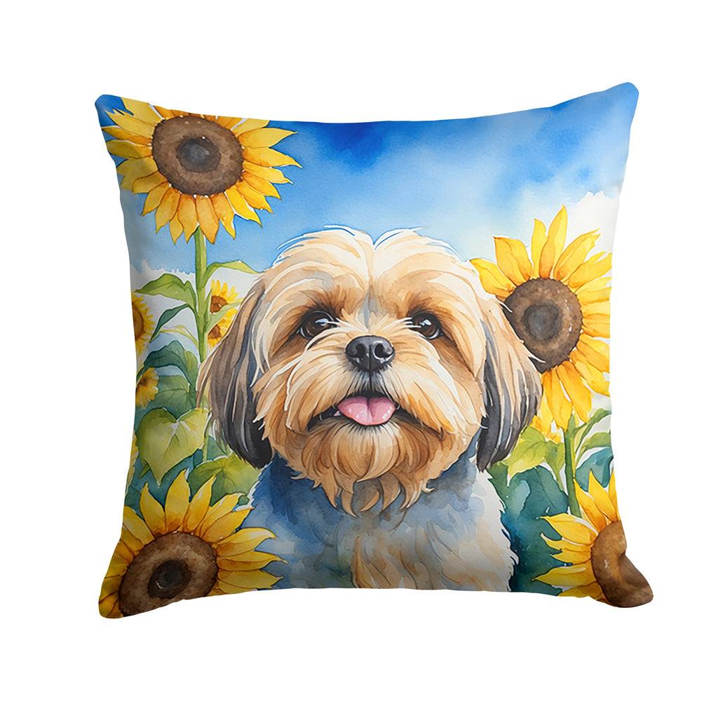 Lhasa Apso in Sunflowers Decorative Throw Pillow 14x14 Indoor Outdoor Accent Cushion, Fabric Cover with Insert for Sofa, Bed, Porch & Living Room