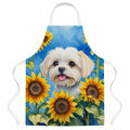 Maltese in Sunflowers Apron Cooking Kitchen Server Baking Crafts Gardening for Adult Women Men, Unisex, Large, Multicolor