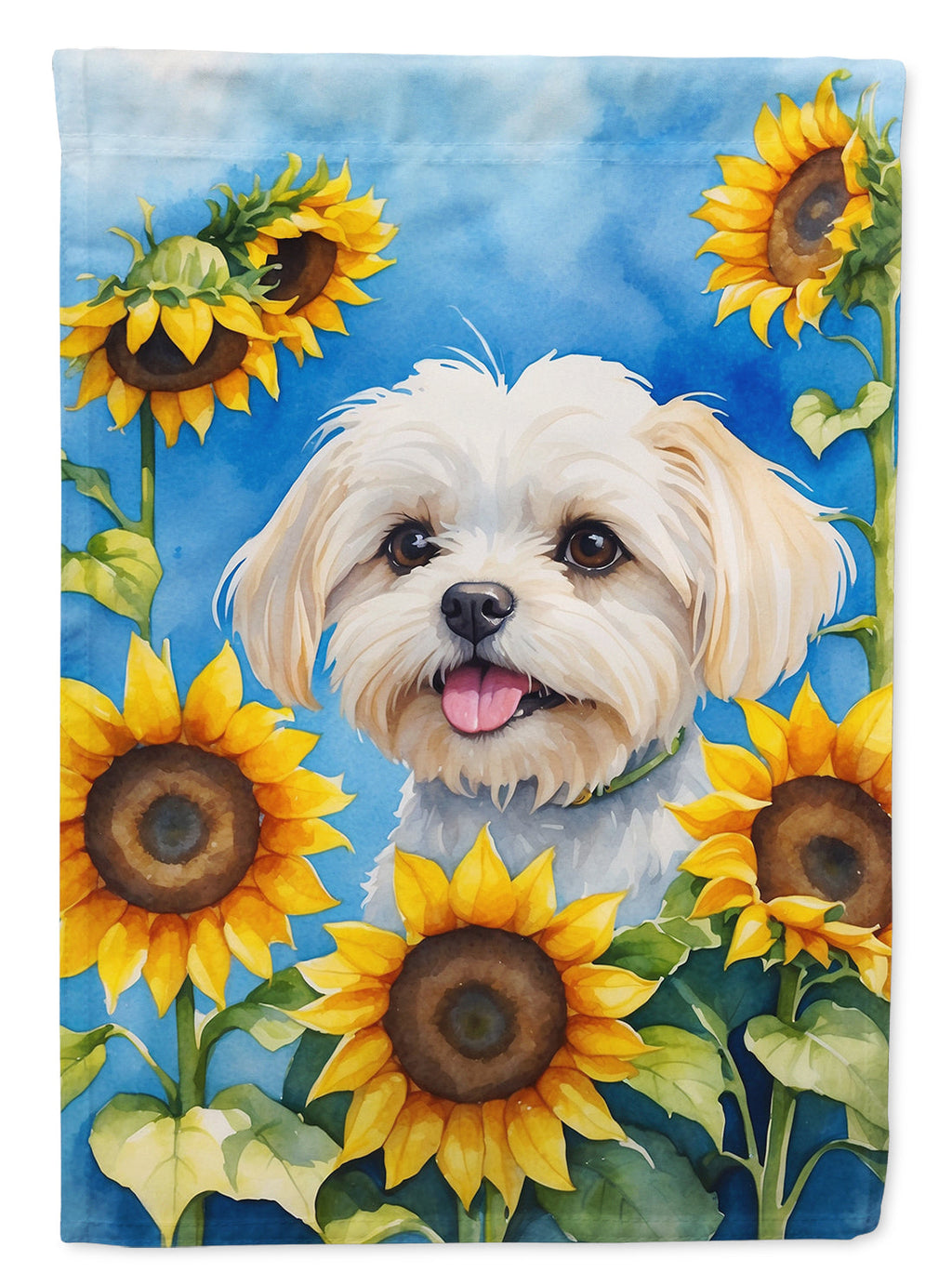 Maltese in Sunflowers House Flag 28x40 Porch Sleeve Pole Decorative Outside Yard Banner Artwork Wall Hanging, Polyester