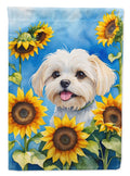 Maltese in Sunflowers House Flag 28x40 Porch Sleeve Pole Decorative Outside Yard Banner Artwork Wall Hanging, Polyester