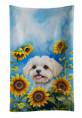Maltese in Sunflowers Kitchen Towel Velour Plush Front and Cotton Loop Back Machine Washable