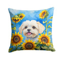 Maltese in Sunflowers Decorative Throw Pillow 18x18 Indoor Outdoor Accent Cushion, Fabric Cover with Insert for Sofa, Bed, Porch & Living Room
