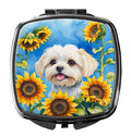 Maltese in Sunflowers Compact Mirror Decorative Travel Makeup Mirror for Women Girls Gifts Pocket Makeup Mirror Folding Handheld