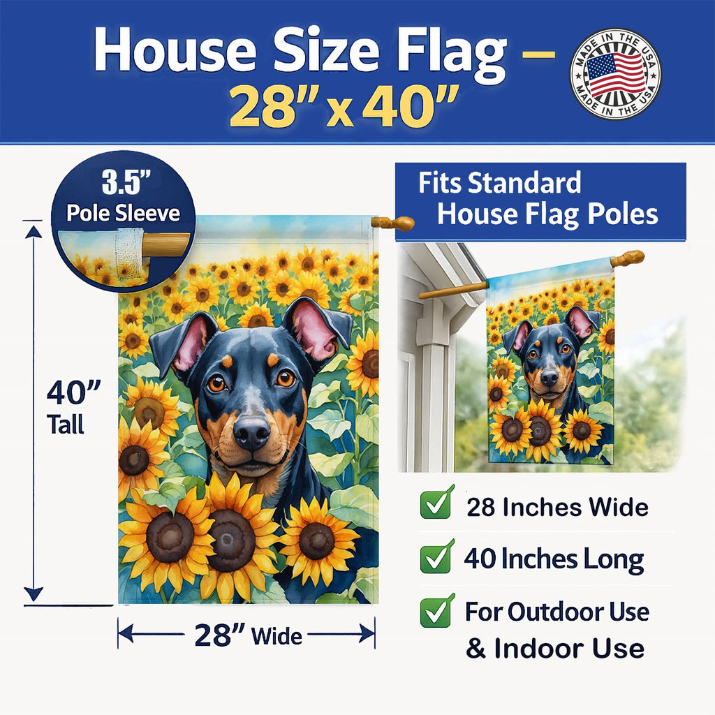 Manchester Terrier in Sunflowers House Flag 28x40 Porch Sleeve Pole Decorative Outside Yard Banner Artwork Wall Hanging, Polyester
