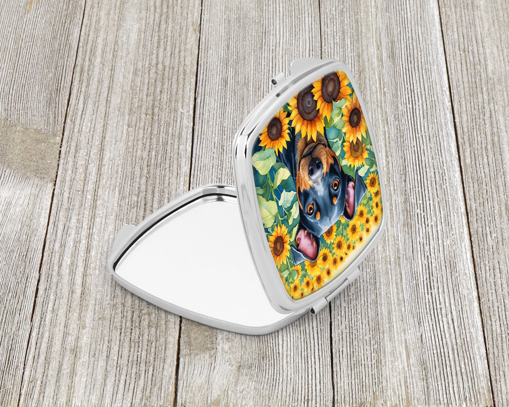 Manchester Terrier in Sunflowers Compact Mirror Decorative Travel Makeup Mirror for Women Girls Gifts Pocket Makeup Mirror Folding Handheld