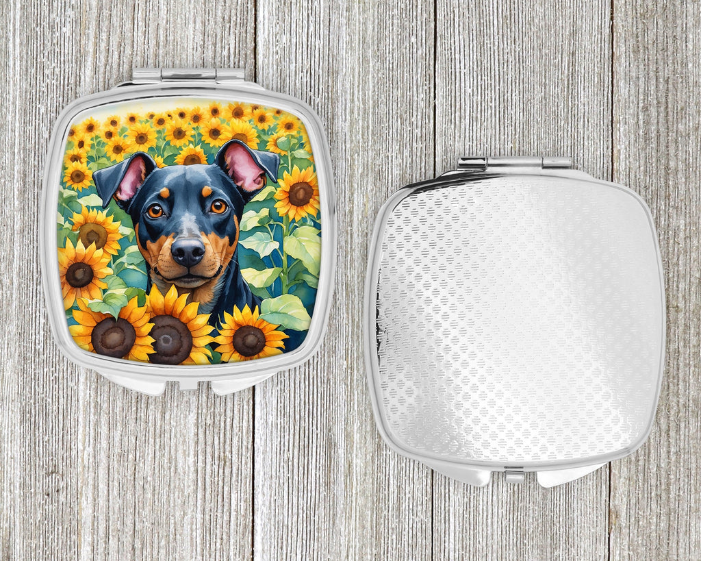 Manchester Terrier in Sunflowers Compact Mirror Decorative Travel Makeup Mirror for Women Girls Gifts Pocket Makeup Mirror Folding Handheld