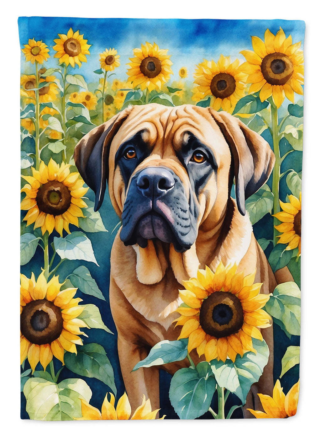 Mastiff in Sunflowers House Flag 28x40 Porch Sleeve Pole Decorative Outside Yard Banner Artwork Wall Hanging, Polyester