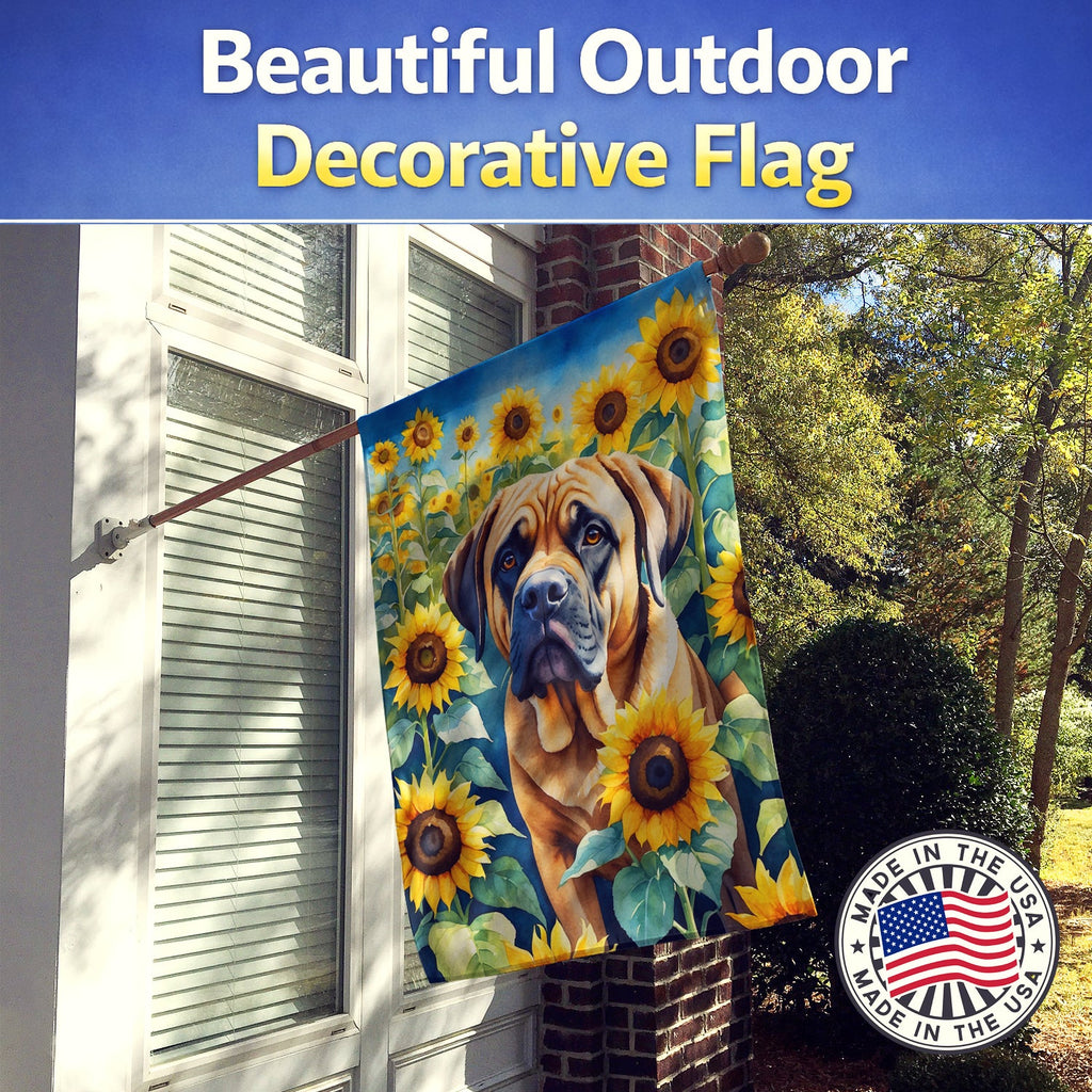 Mastiff in Sunflowers House Flag 28x40 Porch Sleeve Pole Decorative Outside Yard Banner Artwork Wall Hanging, Polyester