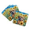 Mastiff in Sunflowers Foam Coasters Set of 4 Cup Coasters for Indoor Outdoor, Tabletop Protection, Anti Slip, Mouse pad Material