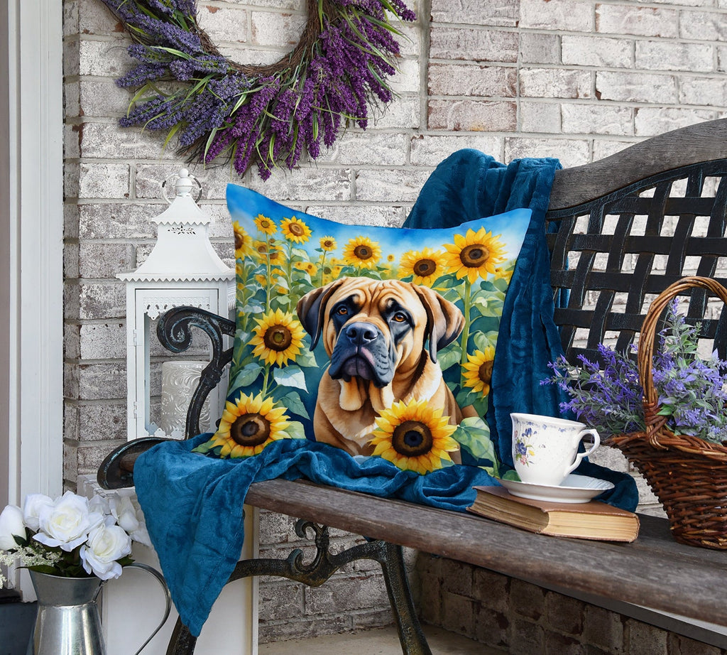 Mastiff in Sunflowers Decorative Throw Pillow 18x18 Indoor Outdoor Accent Cushion, Fabric Cover with Insert for Sofa, Bed, Porch & Living Room