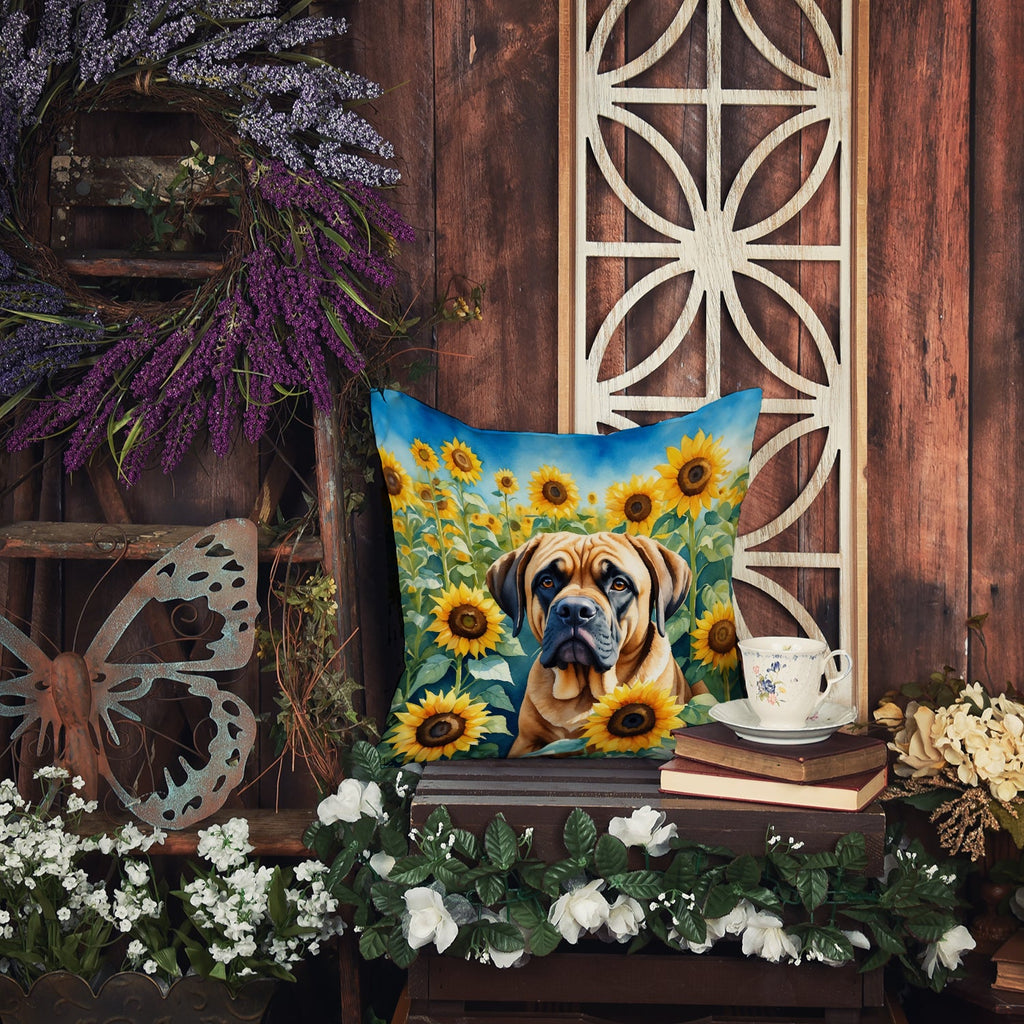 Mastiff in Sunflowers Decorative Throw Pillow 18x18 Indoor Outdoor Accent Cushion, Fabric Cover with Insert for Sofa, Bed, Porch & Living Room