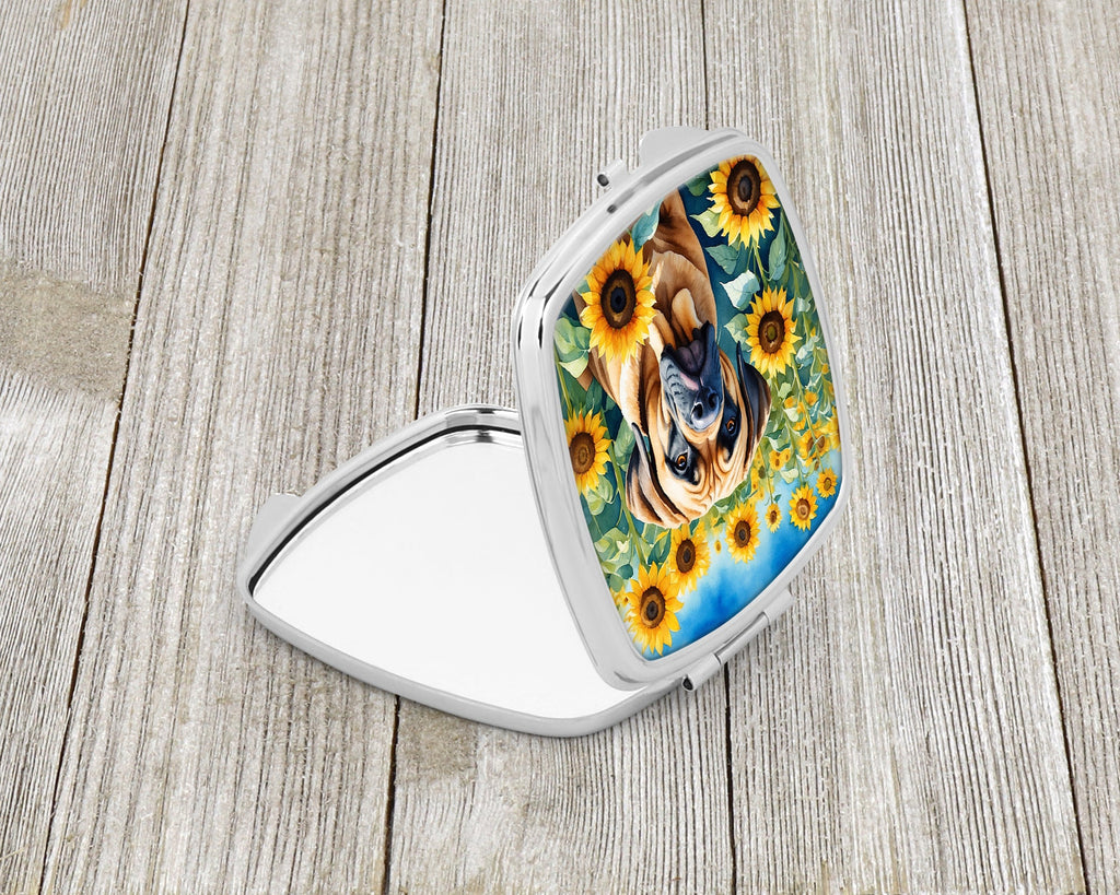 Mastiff in Sunflowers Compact Mirror Decorative Travel Makeup Mirror for Women Girls Gifts Pocket Makeup Mirror Folding Handheld