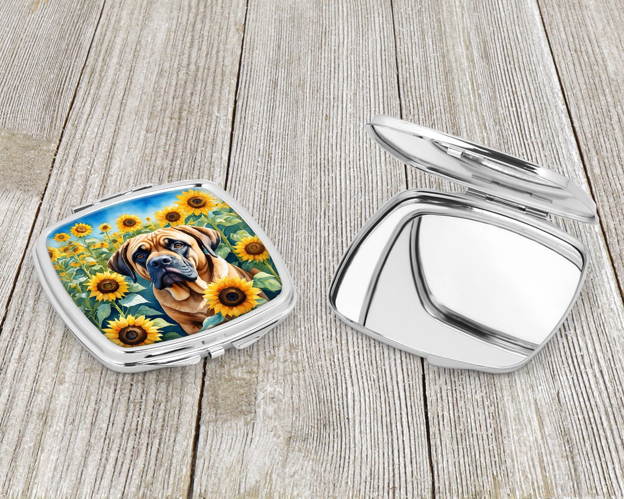 Mastiff in Sunflowers Compact Mirror Decorative Travel Makeup Mirror for Women Girls Gifts Pocket Makeup Mirror Folding Handheld