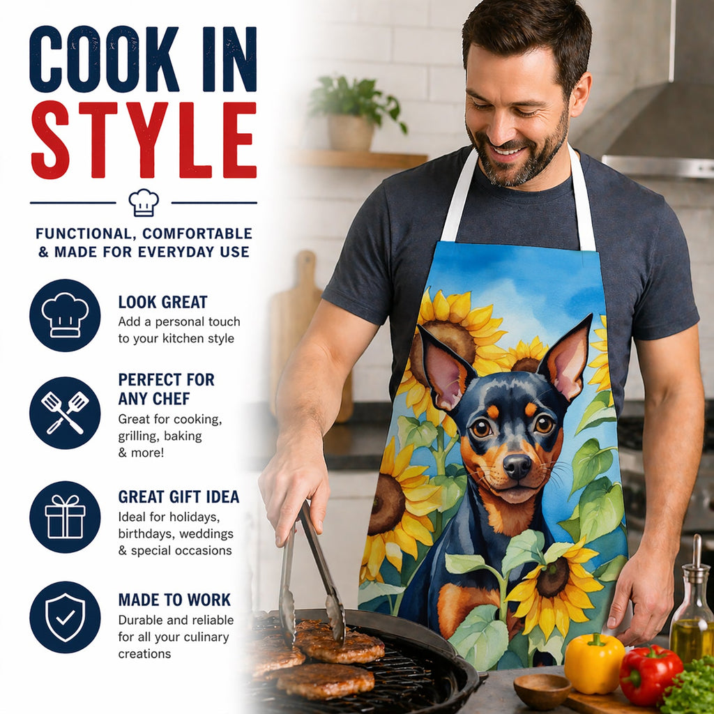 Miniature Pinscher in Sunflowers Apron Cooking Kitchen Server Baking Crafts Gardening for Adult Women Men, Unisex, Large, Multicolor