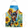 Miniature Pinscher in Sunflowers Apron Cooking Kitchen Server Baking Crafts Gardening for Adult Women Men, Unisex, Large, Multicolor